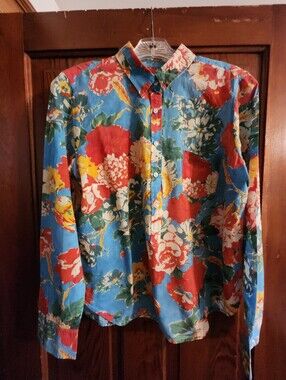 J Crew Vintage Vibrant Multi-Colored Floral Shirt